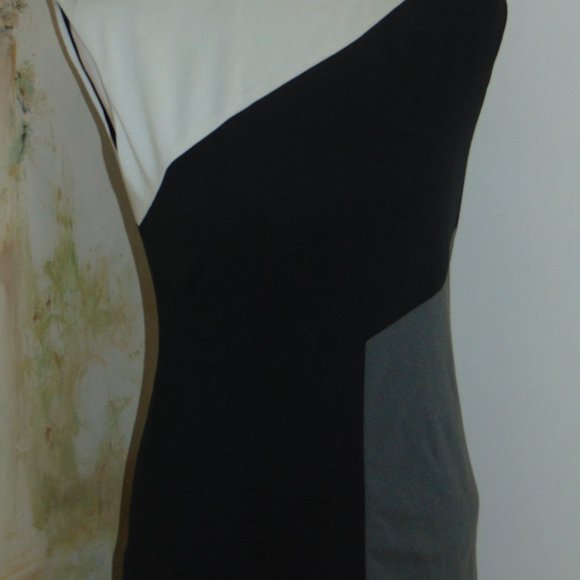 Y2K MAX AND CLEO colorblock GREY BLACK WHITE Wiggle Mini Sleeveless DRESS SZ 4 - Picture 3 of 11
